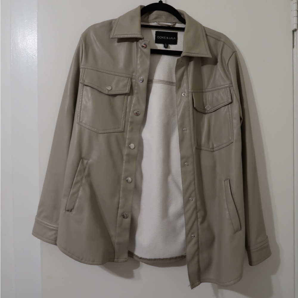 Ookie and Lala Shacket faux leather lined shacket
